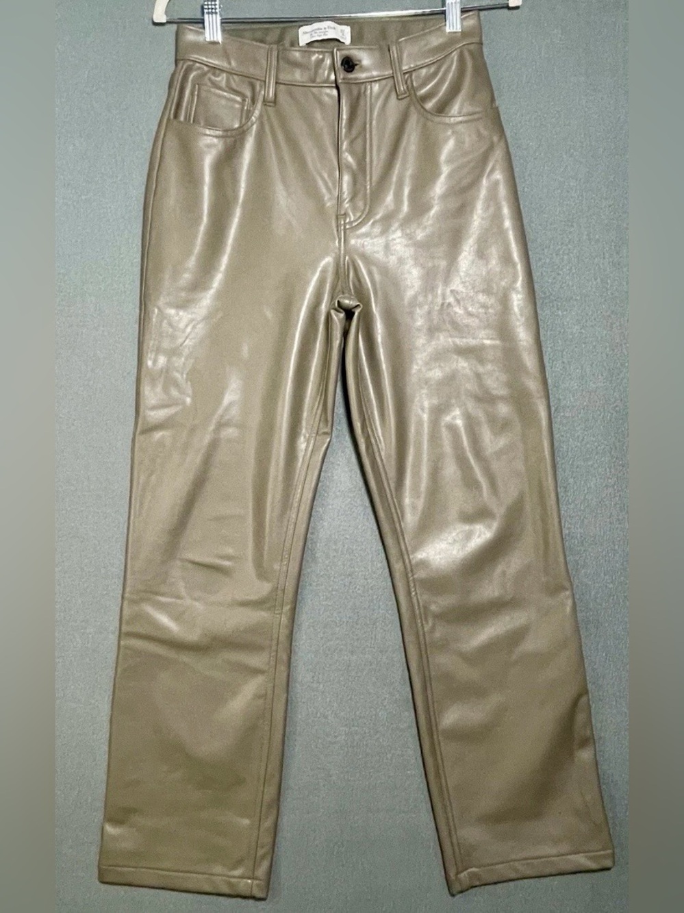Abercrombie 90s Straight Vegan Leather Pants Taupe 27 High Rise